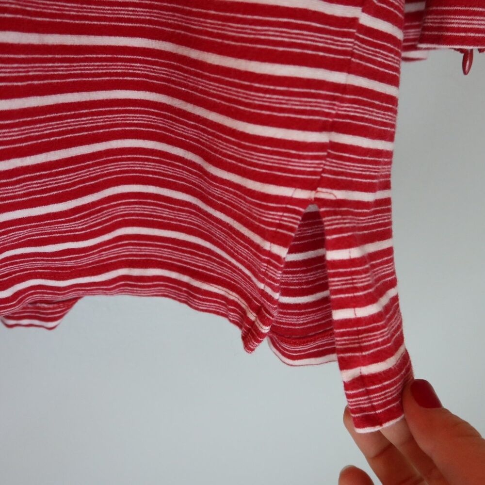 Victoria Jones Striped 3/4 Sleeve Top Womens 1X Red Crew Neck Side Slits Stretch - Picture 4 of 7